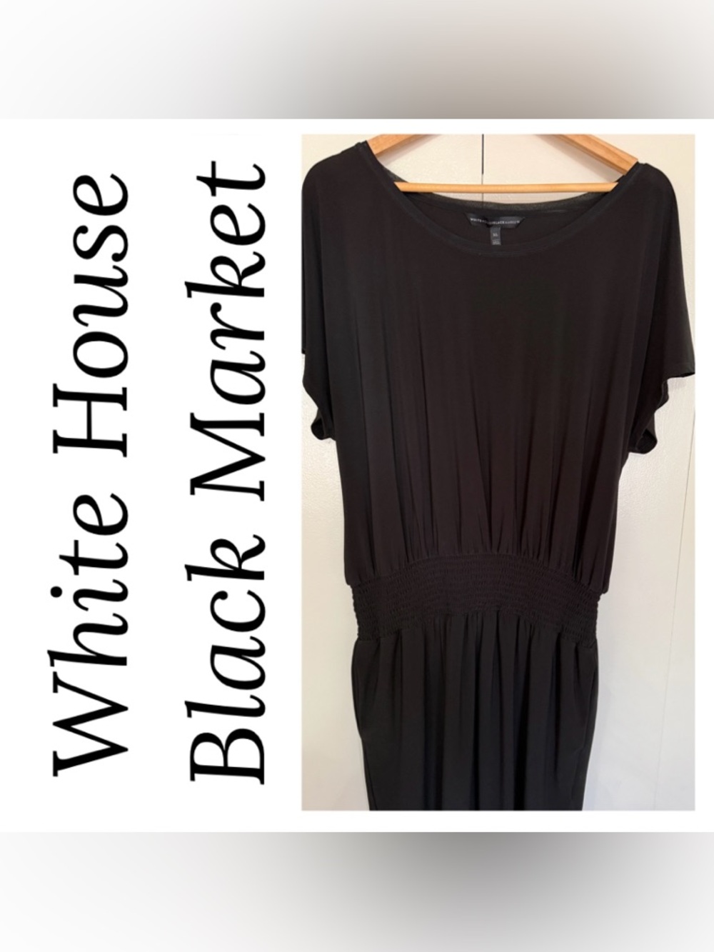 White House Black Market Black Smocked-Waist Midi Dress